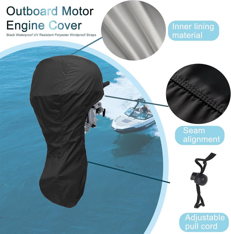 NorthBoat Waterproof Outboard Boat Motor Cover for 250-300HP 102.4 inch C * 90.6 inch H Heavy Duty Fade-Resistant Universal Fit Engine Protection - Image 2